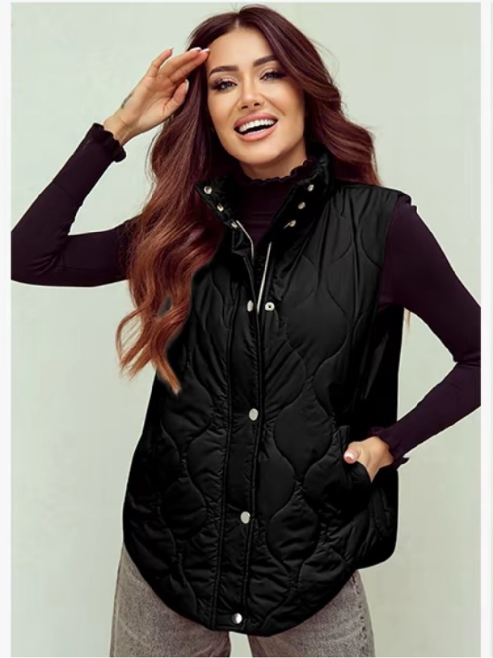 EVALESS Puffer Vest Oversize Lightweight Quilted SZ S